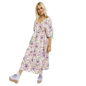 ASOS Dress Cotton Poplin Smock Wrap Midi Dress in Bright Floral Size 10